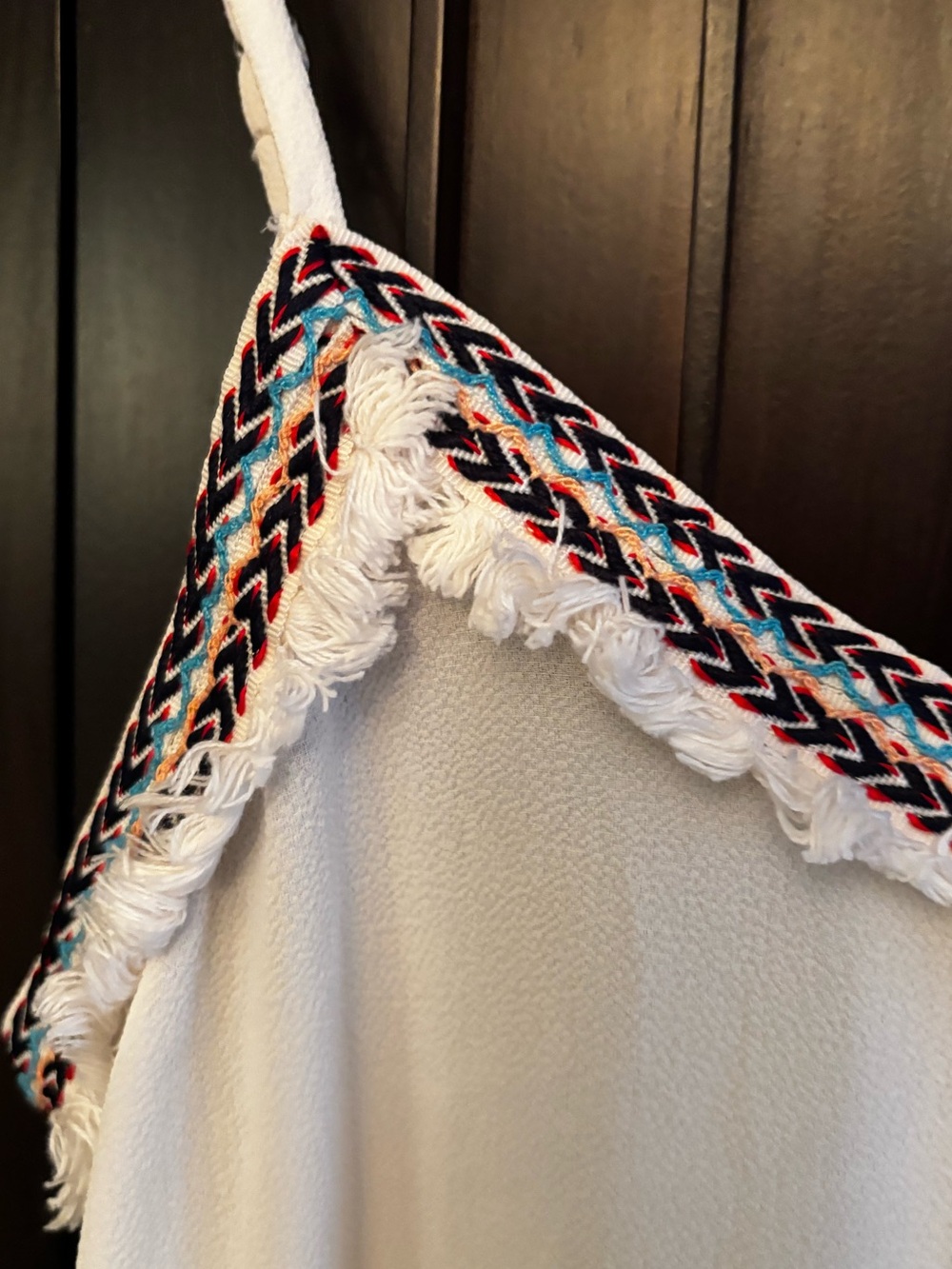 Alya Ivory Boho Embroidered Fringe Trim Cami Tank Top Size Medium